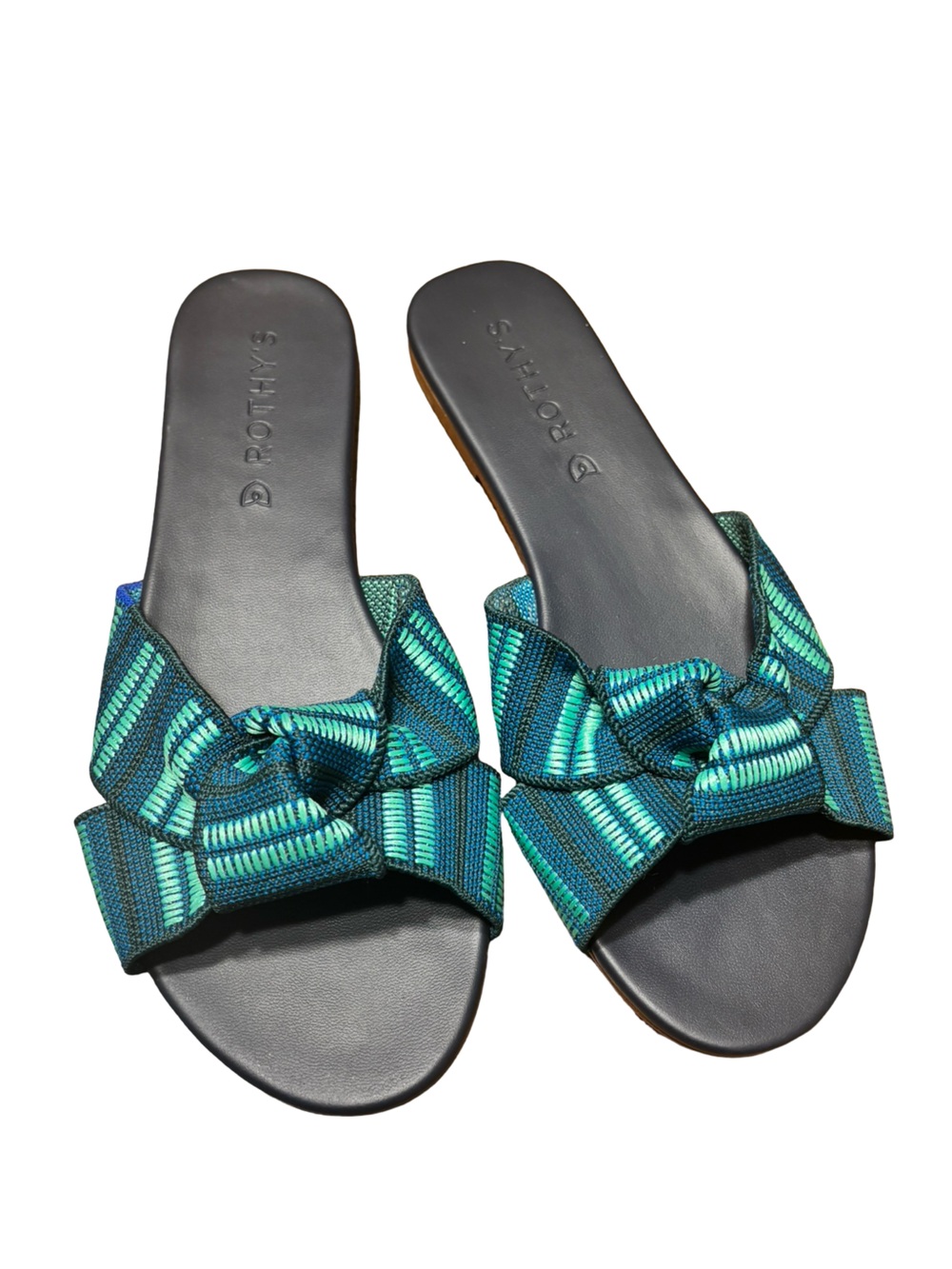 Rothy's The Knot Sandal in Jungle Stripe Blue Green Textured Flat Slide Sz 6 EUC